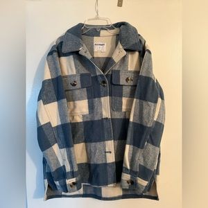blue old navy blue and white shacket; oversized fit